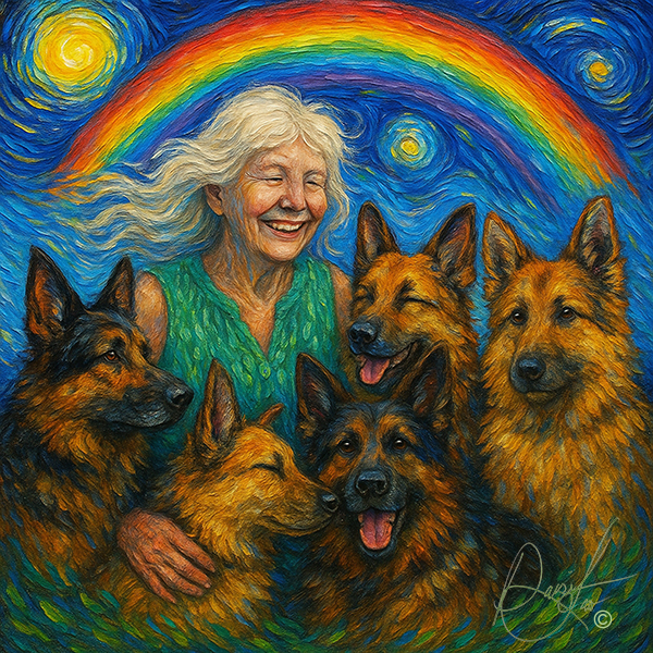 Artistic tribute to Healy Pack Senior GSD Sanctuary founder Linda Healy